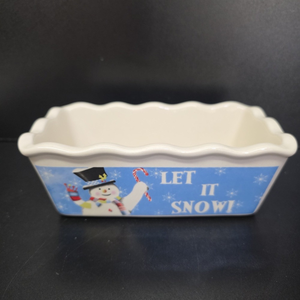 Century Mini Loaf Pan Unisex Small White Blue Snowman Let It Snow Holiday Baking